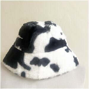 Faux Fur Cow Print Bucket Hat Black NWOT Boutique Western Coastal Cowgirl